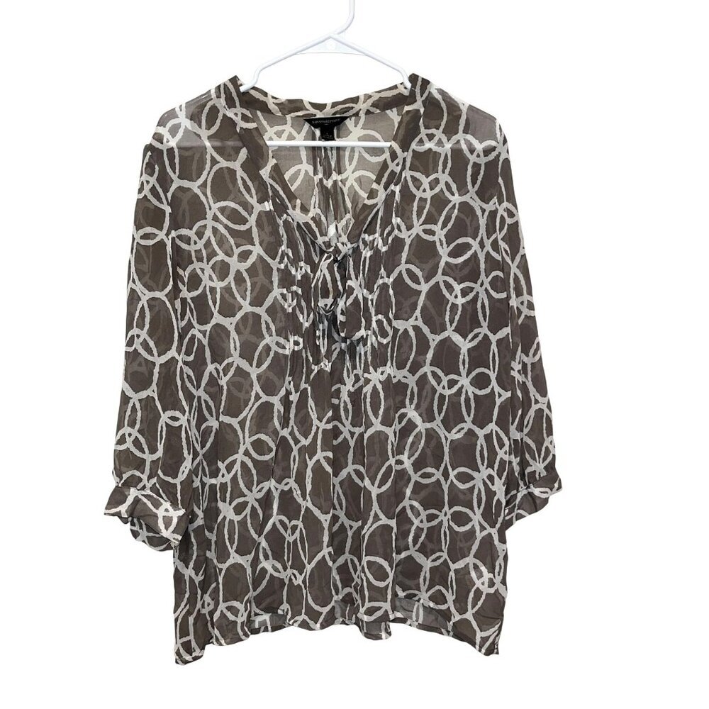 Banana Republic Sheer Brown & White Circle Pattern Blouse L